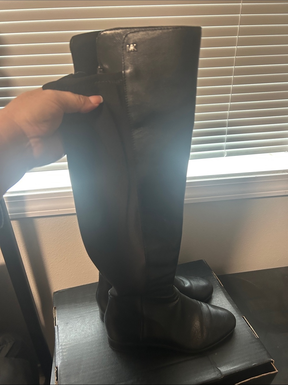 Michael Kors Black Leather Knee-High Boots with Beige Lining